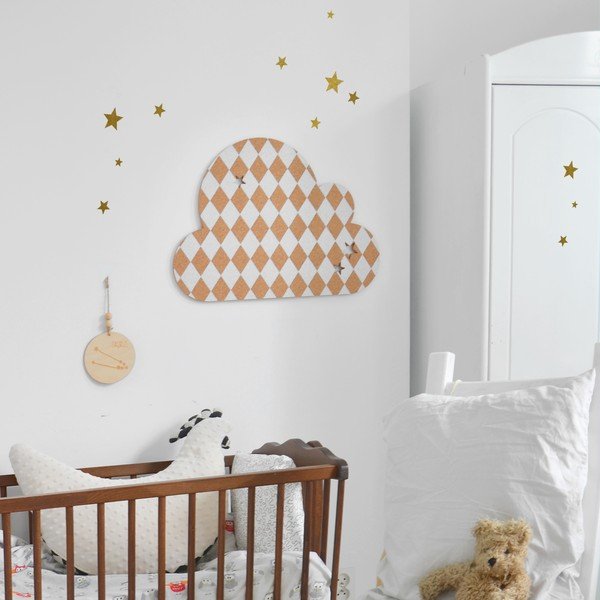 Dekoratīvs pašlīmējošs ziņojumu dēlis Dekornik French Cloud White Stars, 57 x 40 cm-image-1