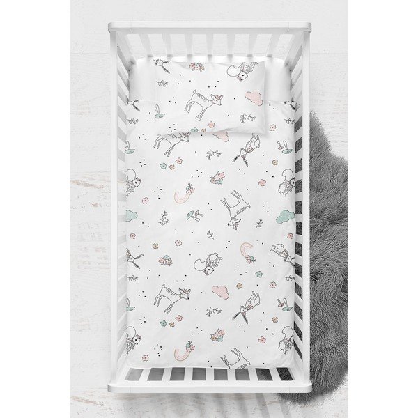 Balta bērnu gultas veļa no ranforce kokvilnas 100x150 cm Flowers – Mijolnir-image-2