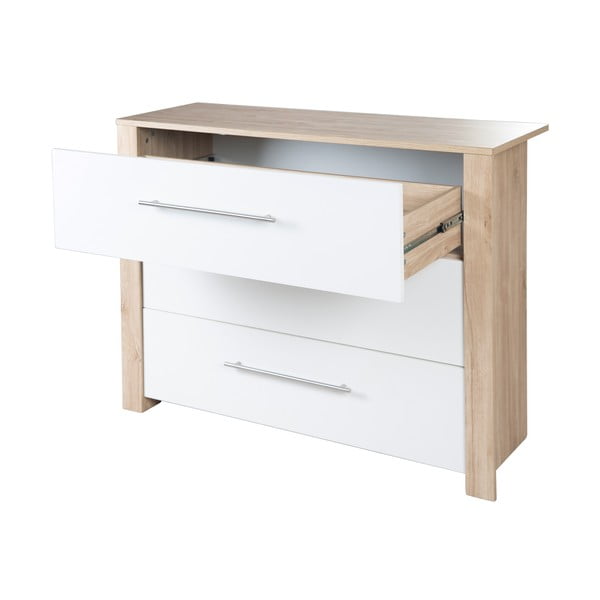 Balta/dabīga toņa zema bērnu kumode ar ozolkoka imitāciju un pārtinamo galdiņu 112x98 cm – Roba-image-4