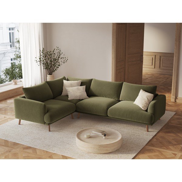 Zaļš samta stūra dīvāns (ar kreiso stūri/L veida) Naomi – Micadoni -image-1