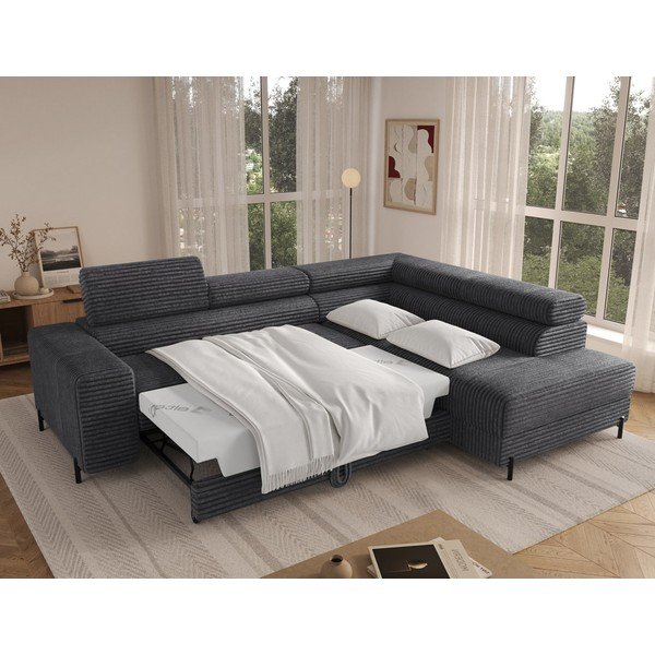 Tumši pelēks velveta stūra dīvāns (ar labo stūri/L veida) Colesio – ELTAP-image-3