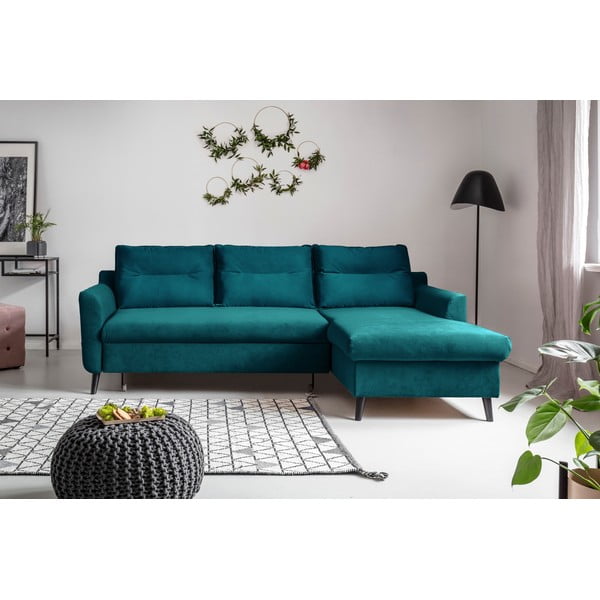 Tirkīza zils samta izlaižams stūra dīvāns Miuform Stylish Stan, labais stūris-image-1