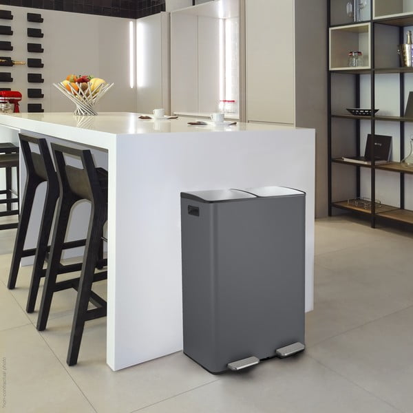 Tumši pelēka atkritumu šķirošanas tērauda atkritumu tvertne ar pedāli 2x30 l   Aliya – Spirella-image-1