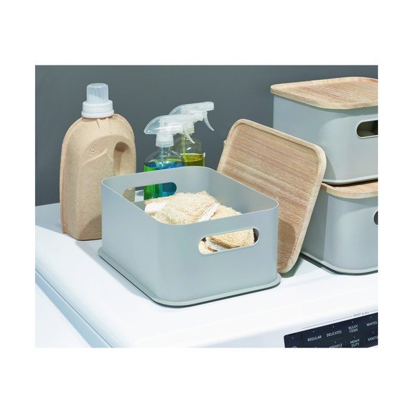 Pelēka uzglabāšanas kaste ar paulovnijas koka vāku iDesign Eco Handled, 21,3 x 30,2 cm-image-4