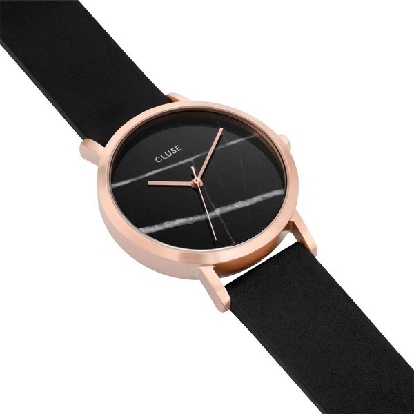 Sieviešu melns pulkstenis ar ādas siksniņu un marmora ciparnīcu Cluse La Roche Petite Rose-image-3