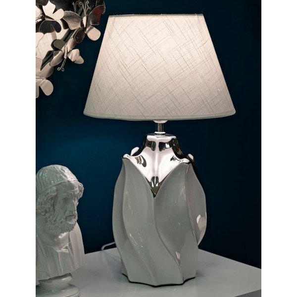 Balta/sudraba krāsas keramikas galda lampa ar auduma abažūru (augstums 51 cm) Shiney – Mauro Ferretti-image-1