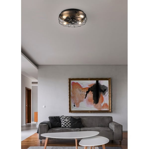 Matēti melna griestu lampa ar tālvadību/ar ventilatoru Trondheim – Trio-image-1