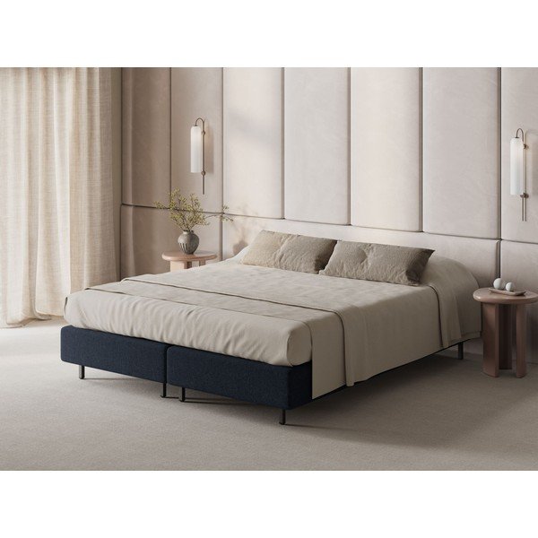 Tumši zila polsterēta vienvietīga gulta bez galvgaļa 90x200 cm Whale – Micadoni -image-1