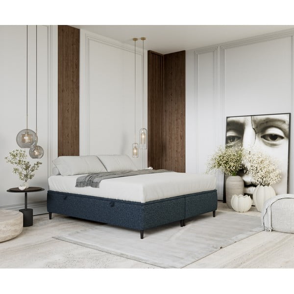 Tumši zila polsterēta divvietīga gulta ar veļas kasti 200x200 cm Tate – Maison de Rêve-image-1