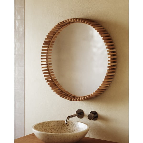 Sienas spogulis ar masīvkoka rāmi ø 60 cm Polke – Kave Home-image-2