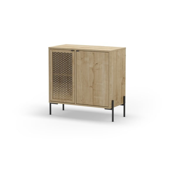 Dabīga toņa zema kumode ar ozolkoka imitāciju 80x80 cm Inca – Marckeric-image-4