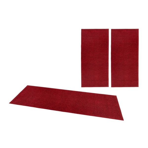 3 sarkanu paklāju komplekts ap gultu Hanse Home Pure