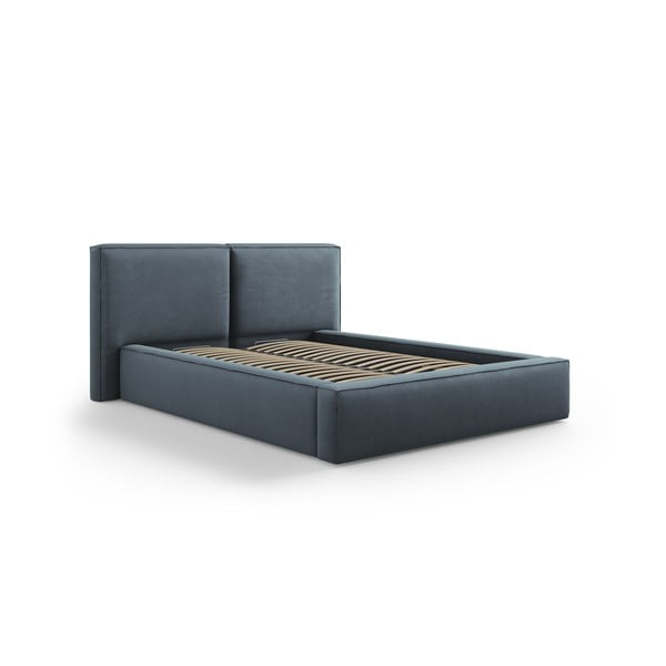 Tumši zila polsterēta divvietīga gulta ar veļas kasti un režģi 140x200 cm Arendal – Cosmopolitan Design