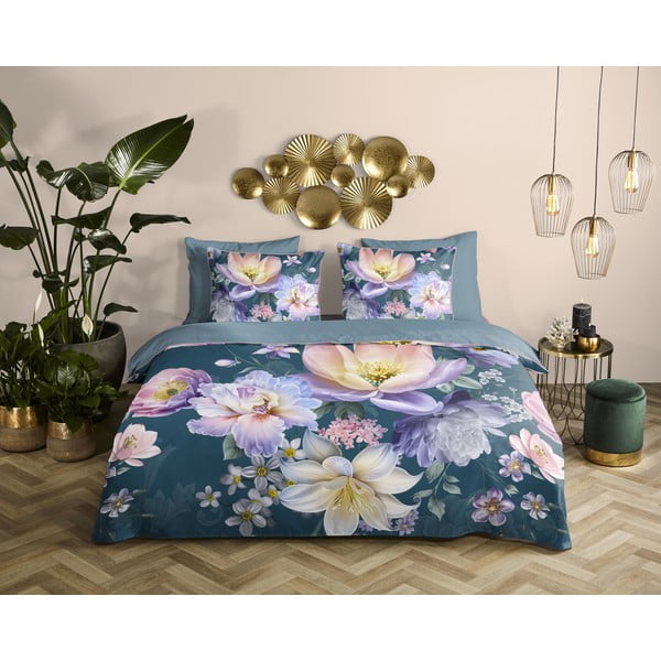 Zila vienguļamā/īpaši gara gultas veļa no kokvilnas satīna 140x220 cm Mirery – Descanso-image-1