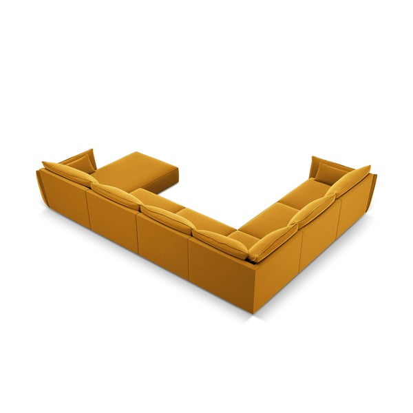 Sinepju dzeltens samta stūra dīvāns (ar kreiso stūri/U veida) Vanda – Mazzini Sofas-image-3