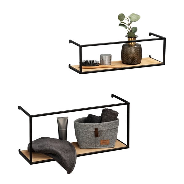 2 plauktu komplekts no priedes koka un melnas metāla konstrukcijas Wenko Pieces, garums 55 cm-image-4