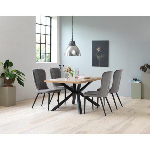 Dabīga toņa ēdamgalds ar ozolkoka imitācijas galda virsmu 90x160 cm Arno – Unique Furniture-image-1