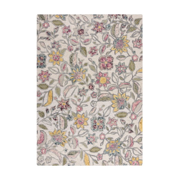 Krēmkrāsas ar rokām darināts vilnas paklājs 160x230 cm Tania Floral – Flair Rugs