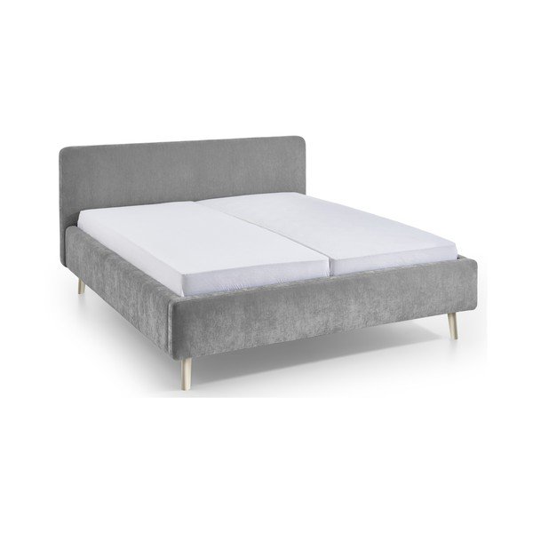 Pelēka polsterēta divvietīga gulta ar redelēm 160x200 cm Mattis – Meise Möbel