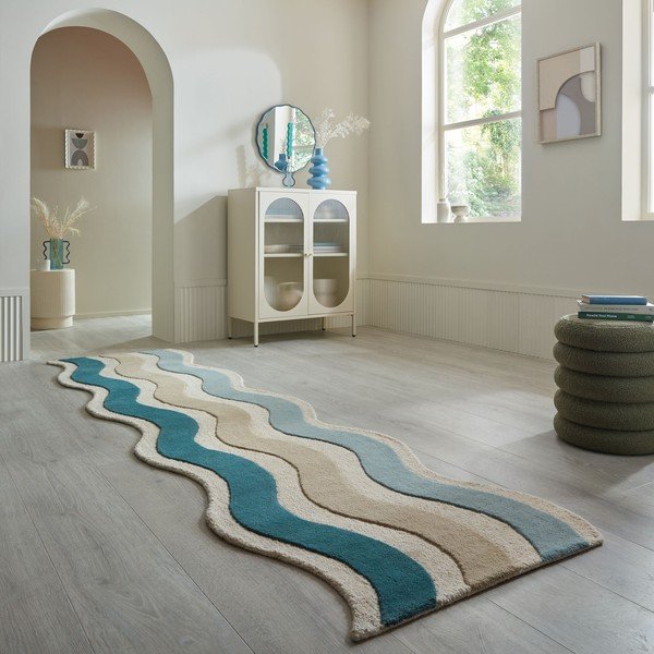 Zils ar rokām darināts vilnas celiņa paklājs 80x300 cm Cascade Wool – Flair Rugs-image-1