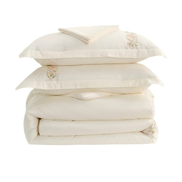 Krēmkrāsas vienguļamā gultas veļa no kokvilnas satīna ar palagu 140x200 cm Maison Bloom – Mila Home Luxury