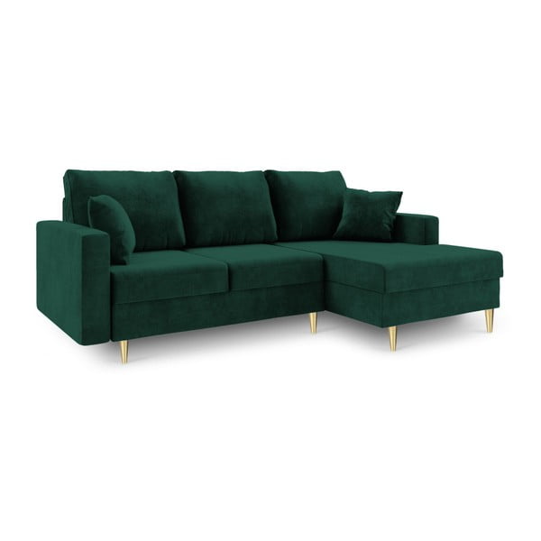 Zaļš izvelkamais dīvāns ar veļas kasti Mazzini Sofas Muguet, labais stūris