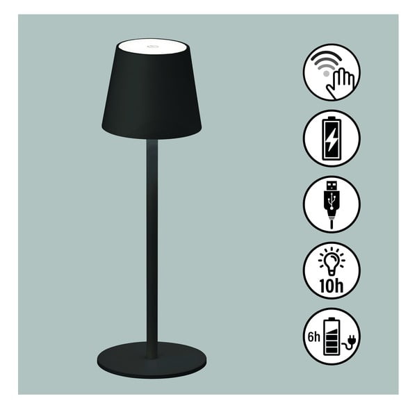 Melna LED galda lampa ar regulējamu spilgtumu/ar kustības sensoru un metāla abažūru (augstums 38 cm) Tropea – Fischer & Honsel-image-2