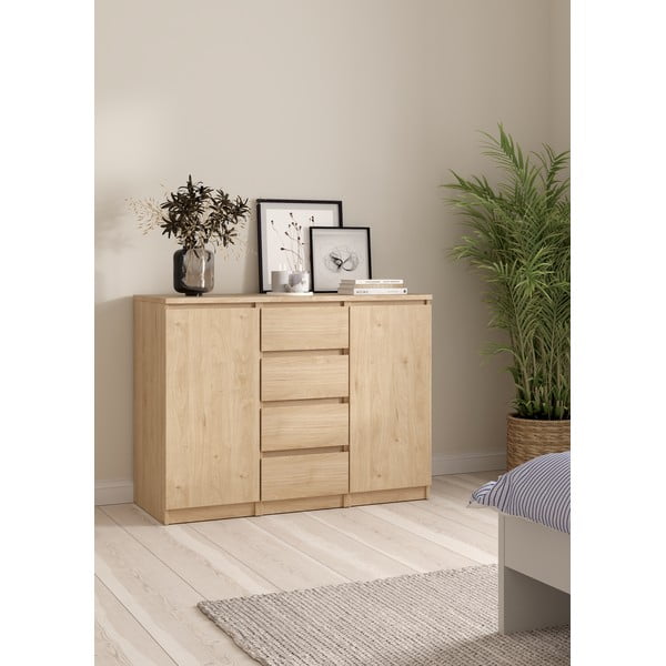 Dabīga toņa kumode ar ozolkoka imitāciju 121x91x50 cm Naia – Tvilum-image-1