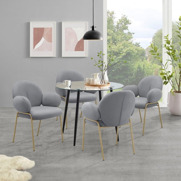 Pelēki polsterēti ēdamistabas krēsli ar roku balstiem (2 gab.) Iwama – Støraa-image-1