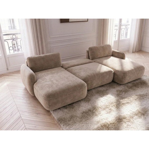 Bēšs samta salokāms/ar uzglabāšanas vietu (U veida) stūra dīvāns Celeste – Bobochic Paris-image-3