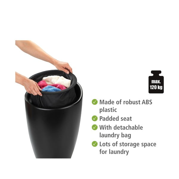 Melna vannas istabas taburete ar noņemamu veļas grozu Wenko Candy-image-3