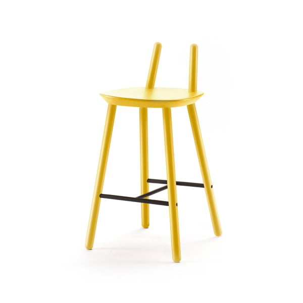 Dzeltens masīvkoka bāra krēsls EMKO Naïve