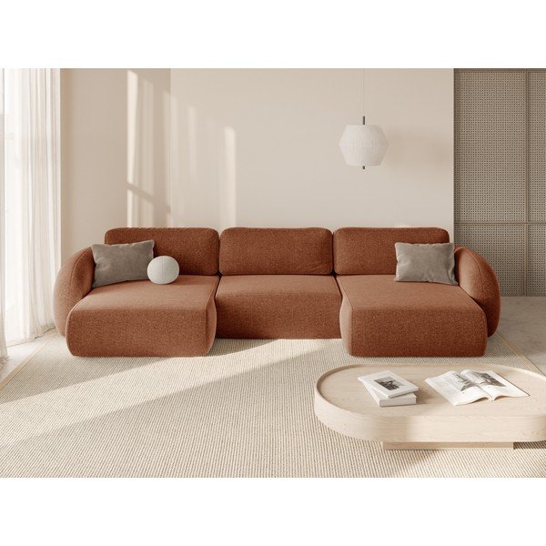 Ķieģeļu sarkans salokāms/ar uzglabāšanas vietu (U veida) stūra dīvāns no šenila auduma Tonale – Cosmopolitan Design-image-1