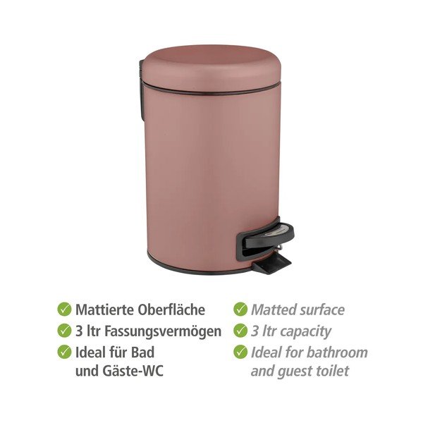 Dūmakaini rozā tērauda atkritumu tvertne ar pedāli 3 l Leman – Wenko-image-3