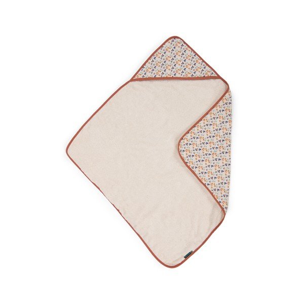 Krēmkrāsas kokvilnas bērnu dvielis ar kapuci 80x80 cm Pomme des Bois – Moulin Roty-image-1