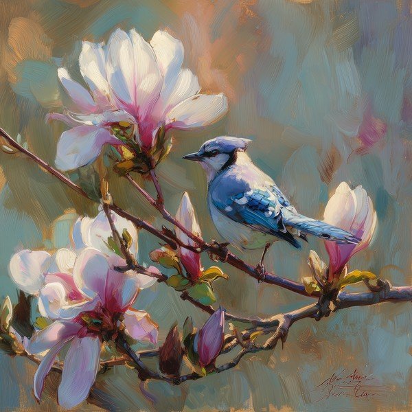 Drukāta glezna uz audekla 32x32 cm Bluejay & Blossom – Styler