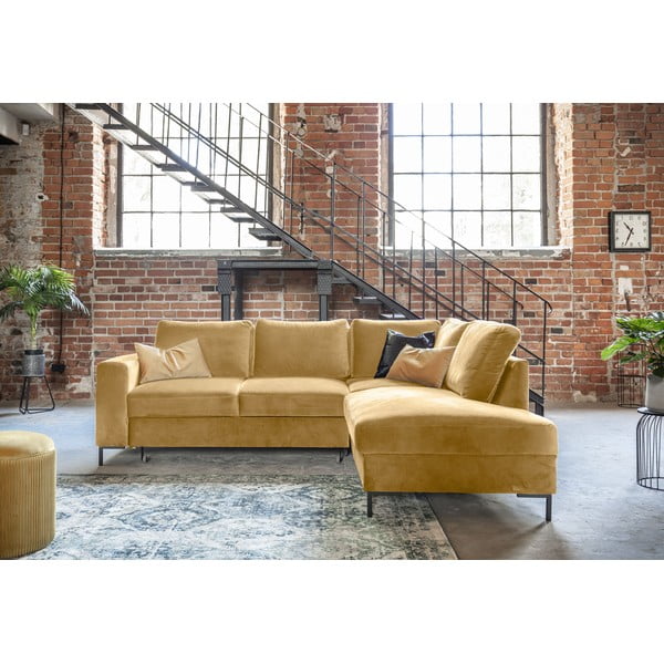 Dzeltens samta salokāms stūra dīvāns (ar labo stūri) Lofty Lilly – Miuform-image-4