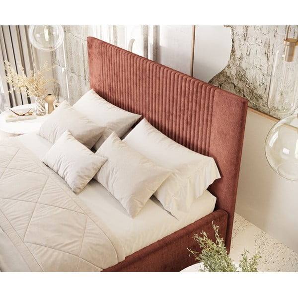 Ķieģeļu sarkana polsterēta divvietīga gulta ar veļas kasti ar redelēm 140x200 cm Etero – Maison de Rêve-image-4