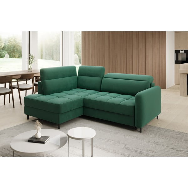 Zaļš samta salokāms/ar uzglabāšanas vietu stūra dīvāns (ar kreiso stūri/L veida) Barea – ELTAP-image-3