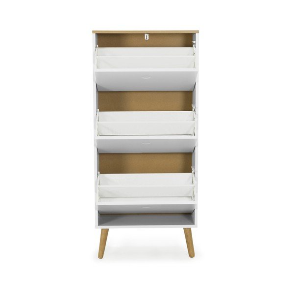 Balts apavu skapis ar ozolkoka kājām un 3 atvilktnēm Tenzo Dot-image-3