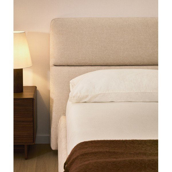 Bēša polsterēta divvietīga gulta no šenila ar veļas kasti ar redelēm 160x200 cm Dafra – Kave Home-image-2