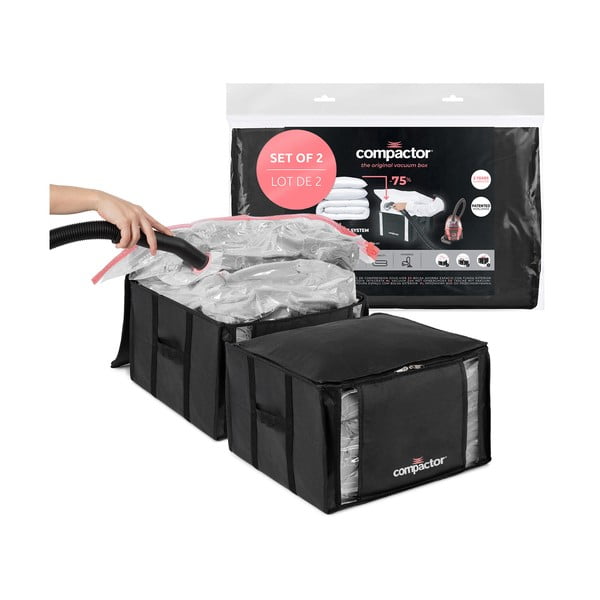 Vakuuma tekstila drēbju uzglabāšanas kaste ar stingrām malām (2 gab.) 42x25x25 cm Black Edition – Compactor