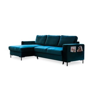 Zilganzaļš samta izlaižams stūra dīvāns Miuform Lofty Lilly, kreisais stūris