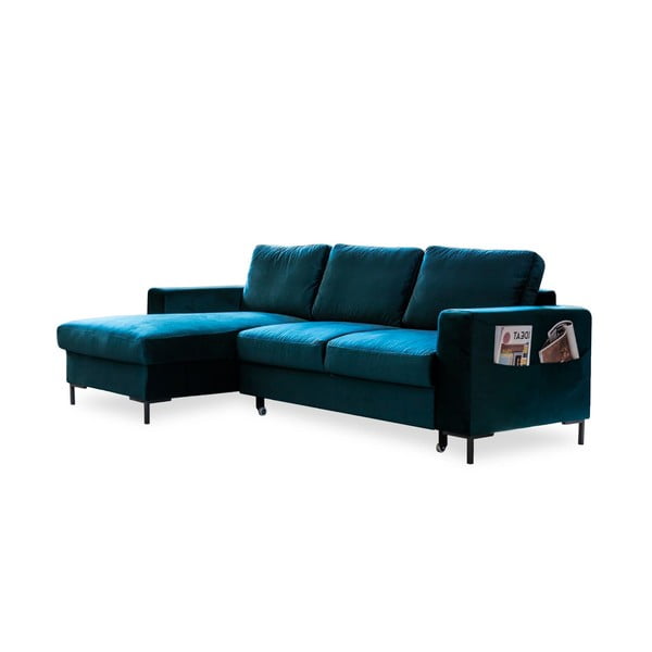 Zaļganzils samta salokāms stūra dīvāns (ar kreiso stūri) Lofty Lilly – Miuform