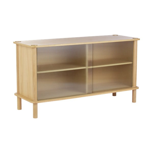 Dabīga toņa ozola masīvkoka vitrīna ar bīdāmām durvīm 135x73,5x48 cm Italic – UMAGE-image-1