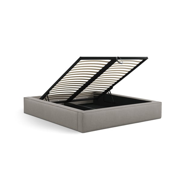 Gaiši pelēka polsterēta divvietīga gulta ar veļas kasti un redelēm 140x200 cm Simon – Micadoni -image-3