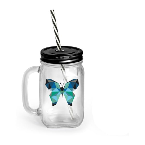 Glāze ar vāku un salmiņu Vialli Design Mia Natura Butterfly, 450 ml