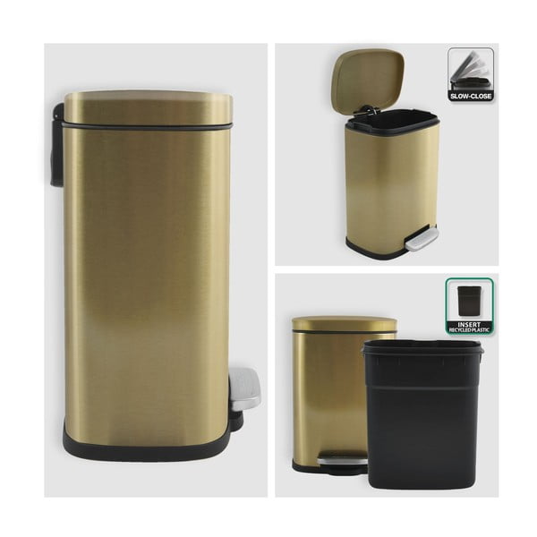 Matētas zelta krāsas tērauda atkritumu tvertne ar pedāli 5 l   Akira – Spirella-image-4