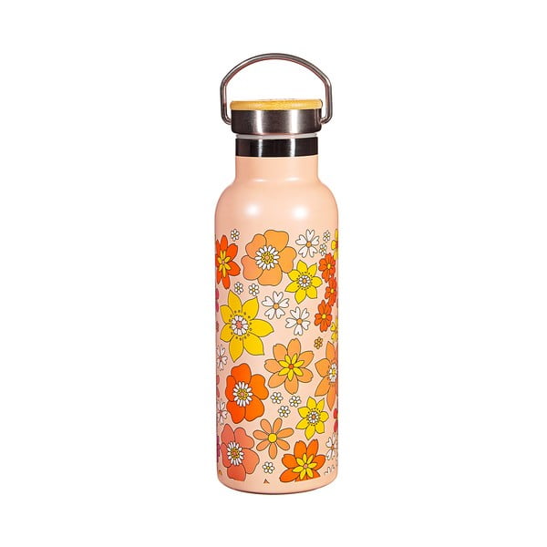 Oranža nerūsējošā tērauda pudele bērniem 500 ml 70s Floral – Sass & Belle-image-3
