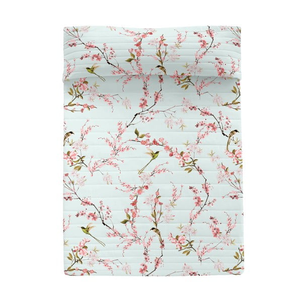Piparmētru zaļš/rozā kokvilnas stepēts gultas pārklājs 180x260 cm Chinoiserie – Happy Friday